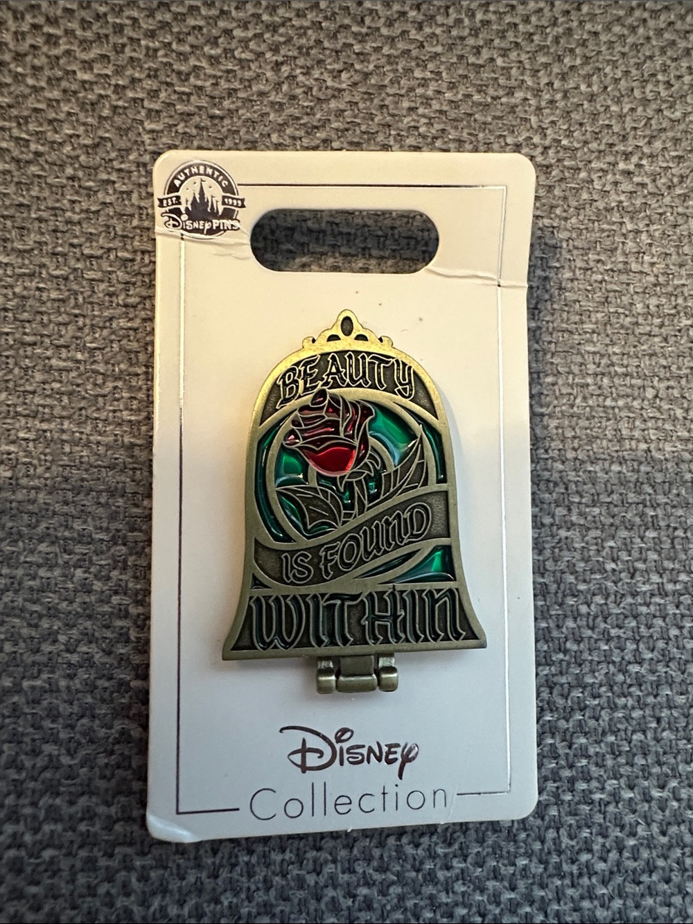 Disney Belle Stained-Glass Rose Enamel Compact Pin - Red & Teal